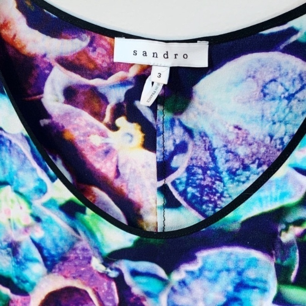 Sandro Bright Orchid Floral Print Silk Shell - Picture 5 of 7